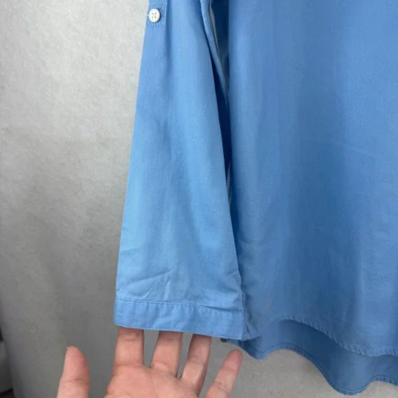 J Jill Blue Cotton Long Roll Up Sleeve V Neck Top Sz M Beachy Comfy Lagenlook - Picture 7 of 12